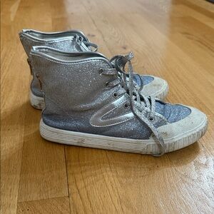 Tretorn Glittery Silver and Blue Ombré High-Top Sneakers